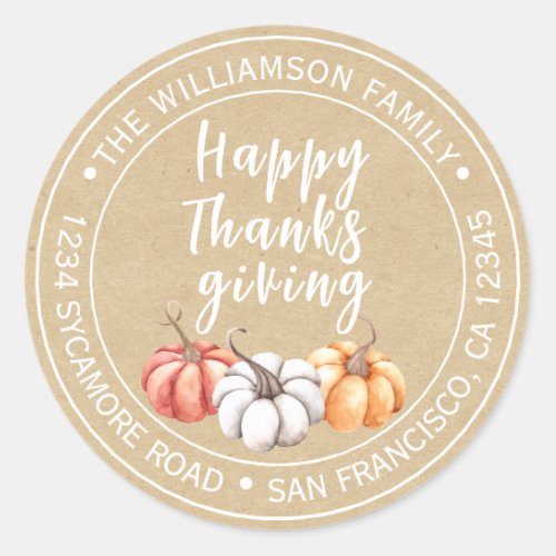 Thanksgiving Family Name Return Address Kraft Classic Round Sticker