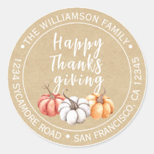 Thanksgiving Family Name Return Address Kraft Classic Round Sticker