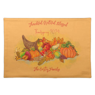 Thanksgiving Family Personalized - Customizable Cloth Placemat