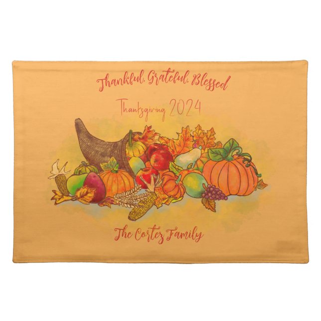 Thanksgiving Family Personalized - Customizable Cloth Placemat (Front)