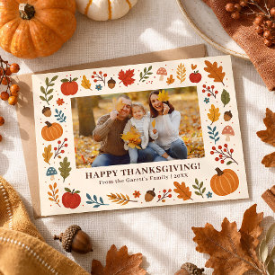 Thanksgiving Family Photo Fall Leaves Personalized Postcard