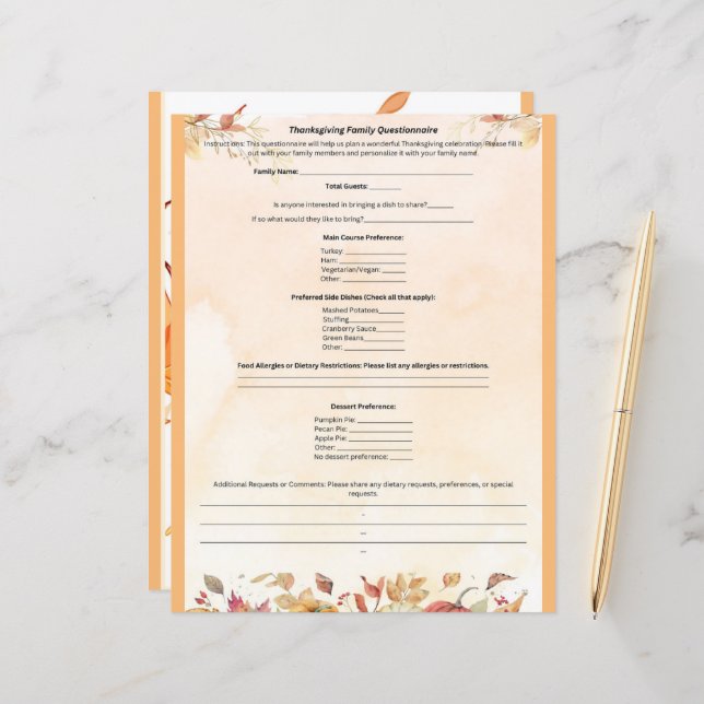 Thanksgiving Family Questionnaire  (Front/Back In Situ)