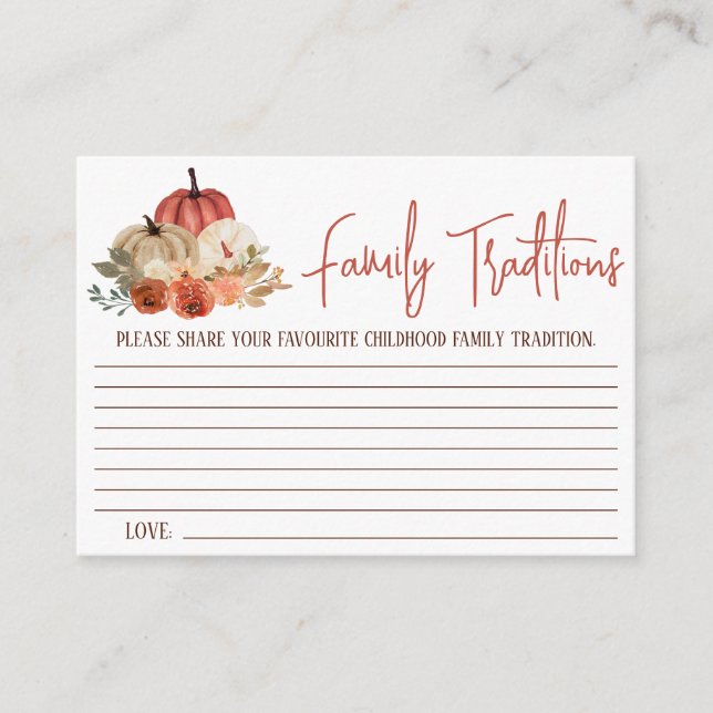 Thanksgiving Family Traditions Game, Baby Shower Enclosure Card (Front)