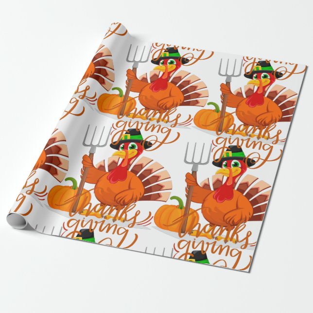 Thanksgiving farmer turkey wrapping paper (Unrolled)