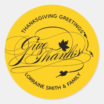 Thanksgiving Favor Calligraphy Style Classic Round Sticker by thepapershoppe at Zazzle