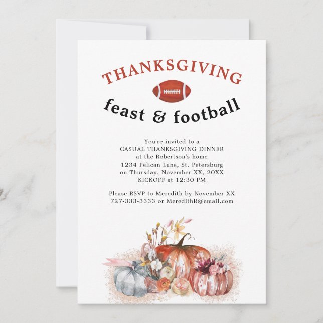 Thanksgiving Feast and Football Dinner Party Invitation (Front)