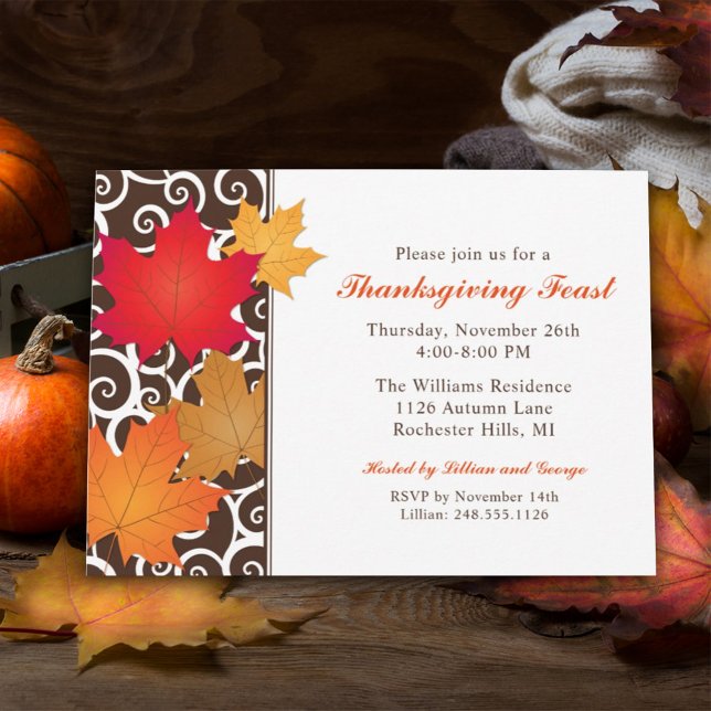 Thanksgiving Feast Autumn Maple Leaves Invitation (Creator Uploaded)
