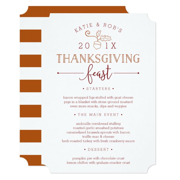 Thanksgiving Feast Custom Dinner Menu Card