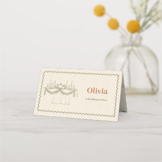 Thanksgiving Feast Olive Line Art Dinner Table Place Card