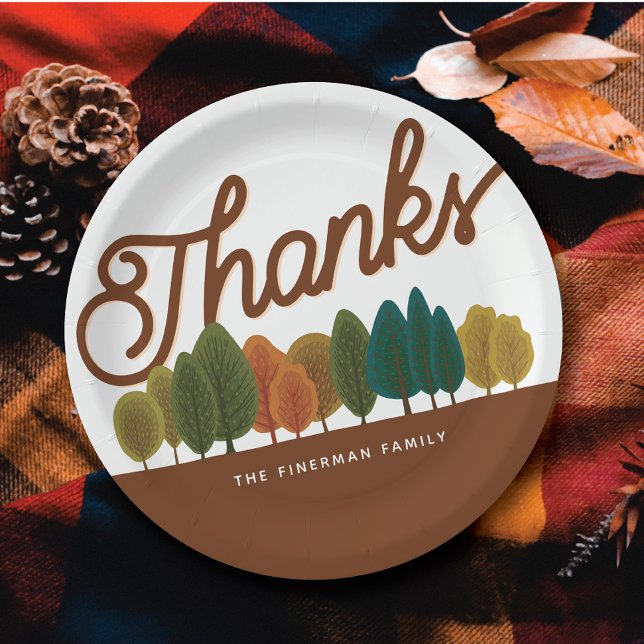 Thanksgiving Feast Personalized Autumn Forest Paper Plates (Creator Uploaded)