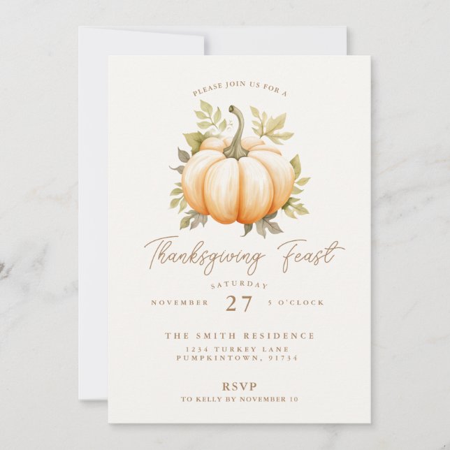 Thanksgiving Feast Pumpkin Dinner Party Invitation (Front)