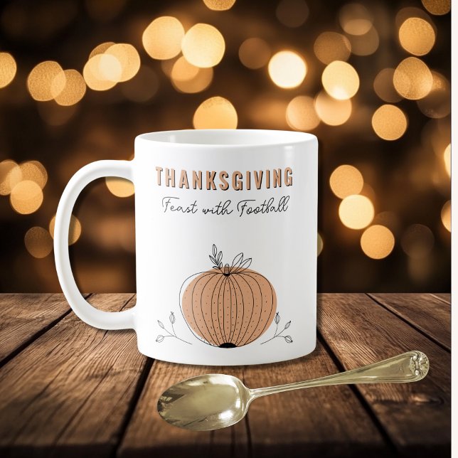 Thanksgiving Feast with Football Orange Pumpkin Coffee Mug (Thanksgiving Feast with Football Orange Pumpkin Coffee Mug)