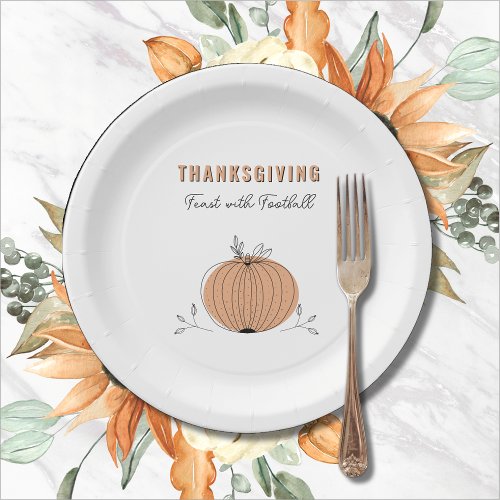 Thanksgiving Feast with Football Orange Pumpkin Paper Plates