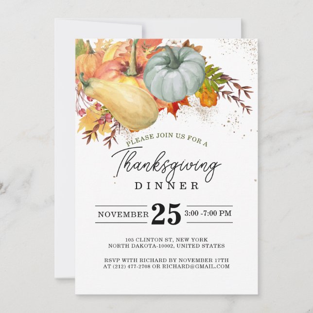 Thanksgiving Fest Friends Dinner Rustic Pumpkin Invitation (Front)