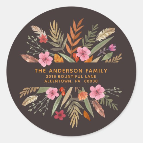 THANKSGIVING FESTIVE FALL FOLIAGE RETURN ADDRESS CLASSIC ROUND STICKER