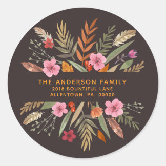 THANKSGIVING FESTIVE FALL FOLIAGE RETURN ADDRESS CLASSIC ROUND STICKER