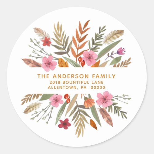 THANKSGIVING FESTIVE FALL FOLIAGE RETURN ADDRESS CLASSIC ROUND STICKER