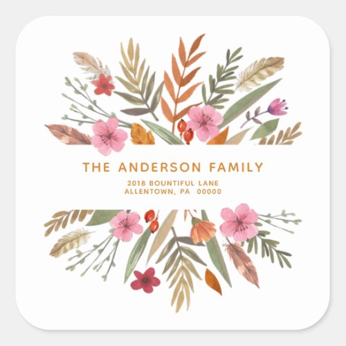 THANKSGIVING FESTIVE FALL FOLIAGE RETURN ADDRESS SQUARE STICKER