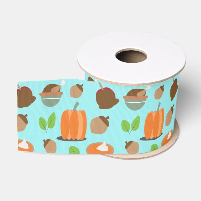 Thanksgiving Festive Food Items Holiday  Grosgrain Ribbon (Spool)