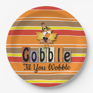 Thanksgiving Festive Gobble Til You Wobble Turkey Paper Plates