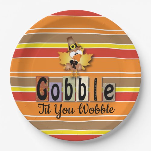 Thanksgiving Festive Gobble Til You Wobble Turkey Paper Plates