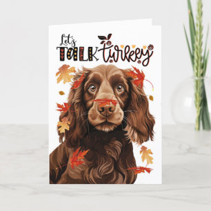 Thanksgiving Field Spaniel Dog Talk Turkey Holiday Card