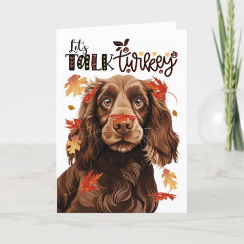 Thanksgiving Field Spaniel Dog Talk Turkey Holiday Card