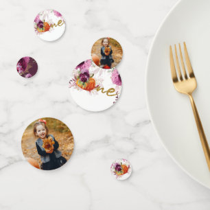 Thanksgiving First Birthday Burgundy Photo Confetti