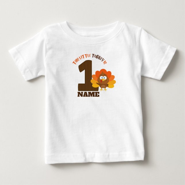 thanksgiving First birthday shirt little turkey (Front)