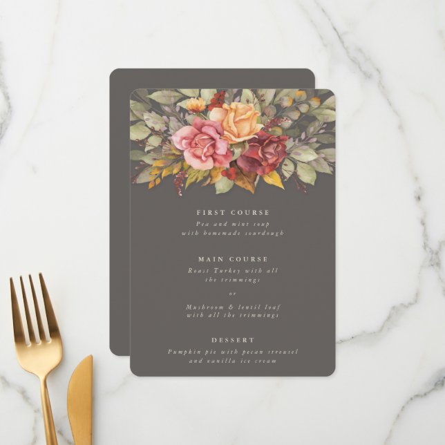 Thanksgiving Floral Border Flat 3 Course Menu (Front/Back In Situ)