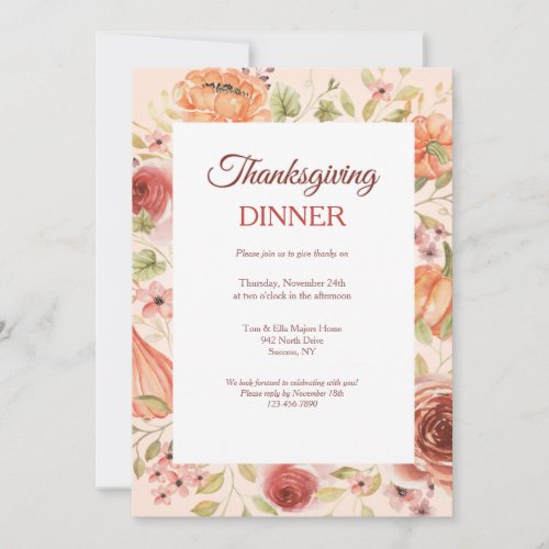 Thanksgiving Floral Dinner Invitation