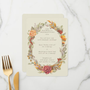 Thanksgiving Floral Frame Flat 3 Course Menu