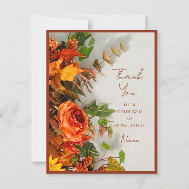 Thanksgiving Florals Holiday Spice Thank you Card (Front)