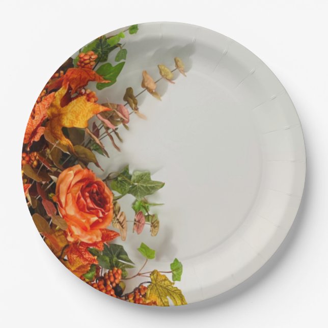 Thanksgiving Florals Paper Plate (Front)