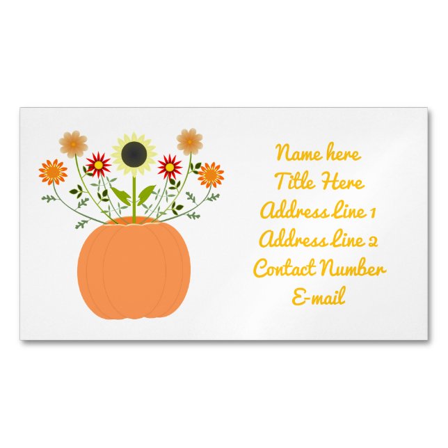 Thanksgiving Flowers in Pumpkin Custom Business Card Magnet (Front)