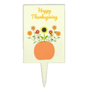 Thanksgiving Flowers in Pumpkin Custom Cake Topper