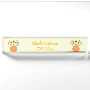 Thanksgiving Flowers in Pumpkin Custom Desk Name Plate