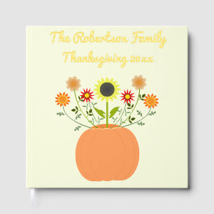 Thanksgiving Flowers in Pumpkin Custom Foil Guest Book