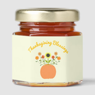 Thanksgiving Flowers in Pumpkin Custom Honey Jar Favors