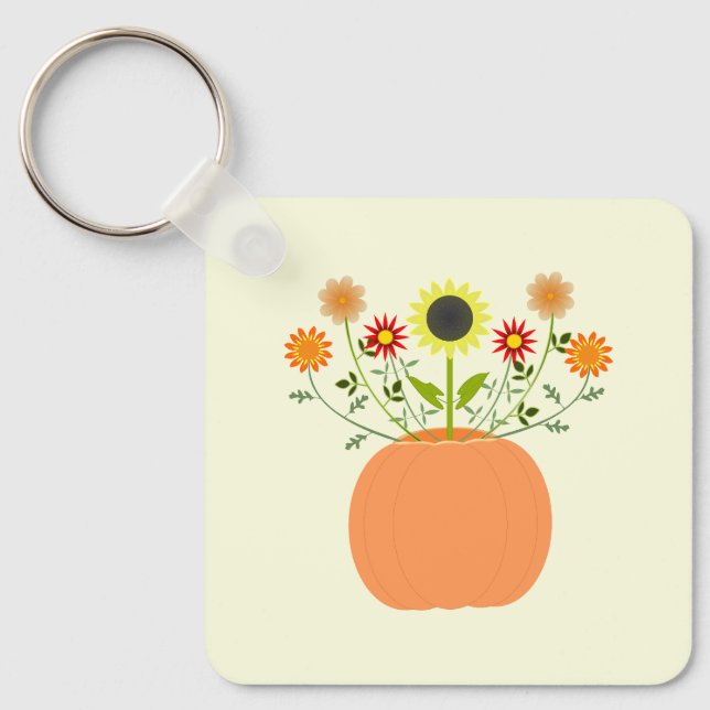 Thanksgiving Flowers in Pumpkin Custom Keychain (Front)