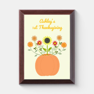 Thanksgiving Flowers in Pumpkin Custom Message Award Plaque