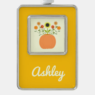Thanksgiving Flowers in Pumpkin Custom Name Christmas Ornament