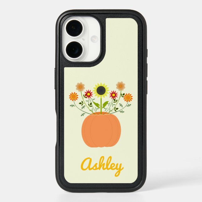 Thanksgiving Flowers in Pumpkin Custom Name Otterbox iPhone Case (Back)