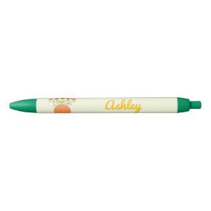 Thanksgiving Flowers in Pumpkin Custom Name Pen