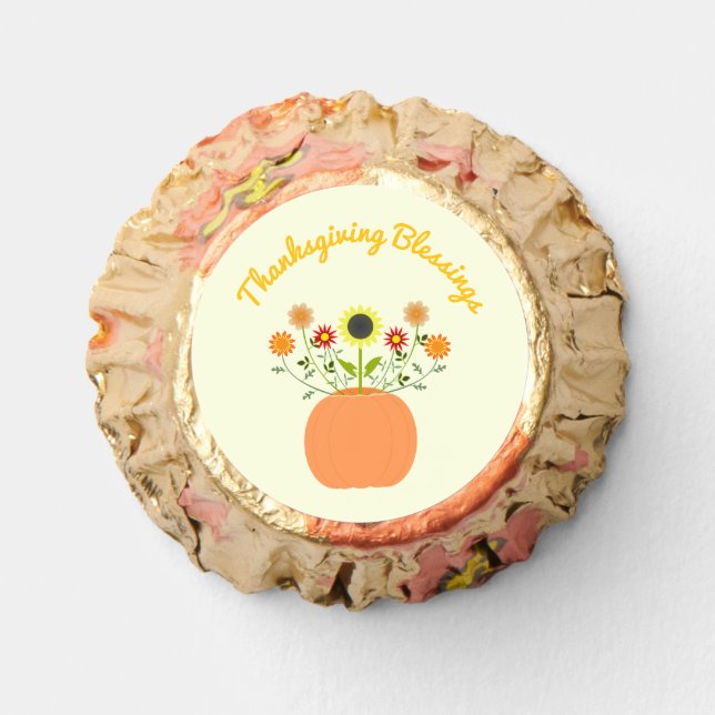 Thanksgiving Flowers in Pumpkin Custom Reese's Peanut Butter Cups (Front)