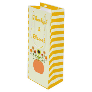 Thanksgiving Flowers in Pumpkin Custom Wine Gift Bag