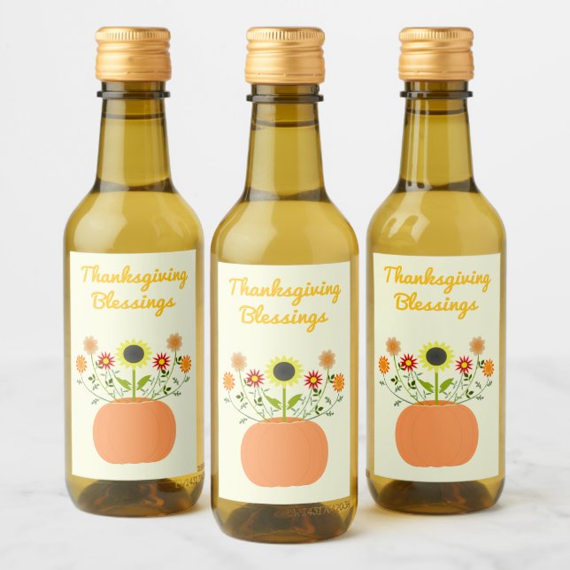 Thanksgiving Flowers in Pumpkin Custom Wine Label (Bottles)