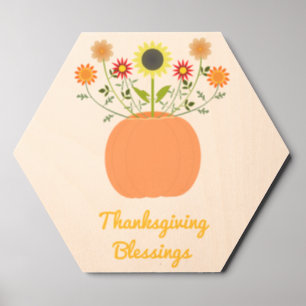 Thanksgiving Flowers in Pumpkin Custom Wood Photo Tile