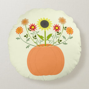 Thanksgiving Flowers in Pumpkin Double Sided Round Pillow