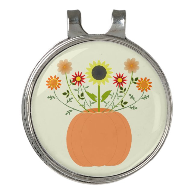 Thanksgiving Flowers in Pumpkin Golf Hat Clip (Front)